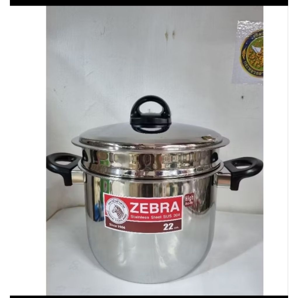 Zebra หม้อหุงต้มทรงสูง พร้อมชั้นนึ่ง 22ซม ตราหัวม้าลาย
