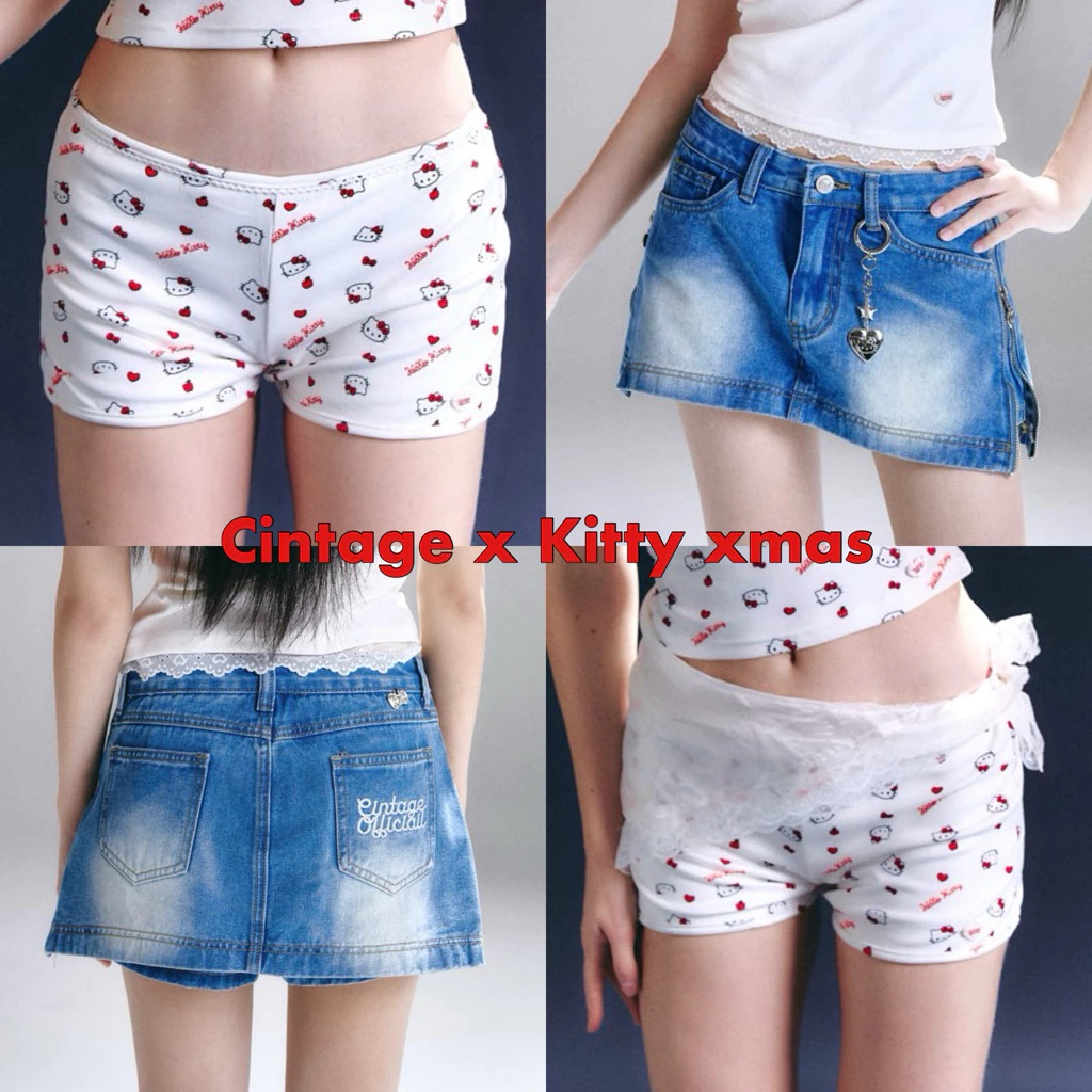 Cintage♡ CT2155 Cintage x kitty xmas - Skort rumishort denim🍒