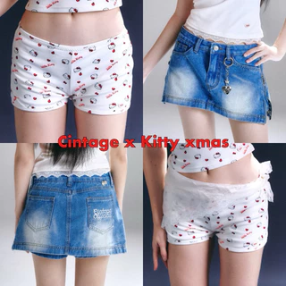 Cintage♡ CT2155 Cintage x kitty xmas - Skort rumishort denim🍒
