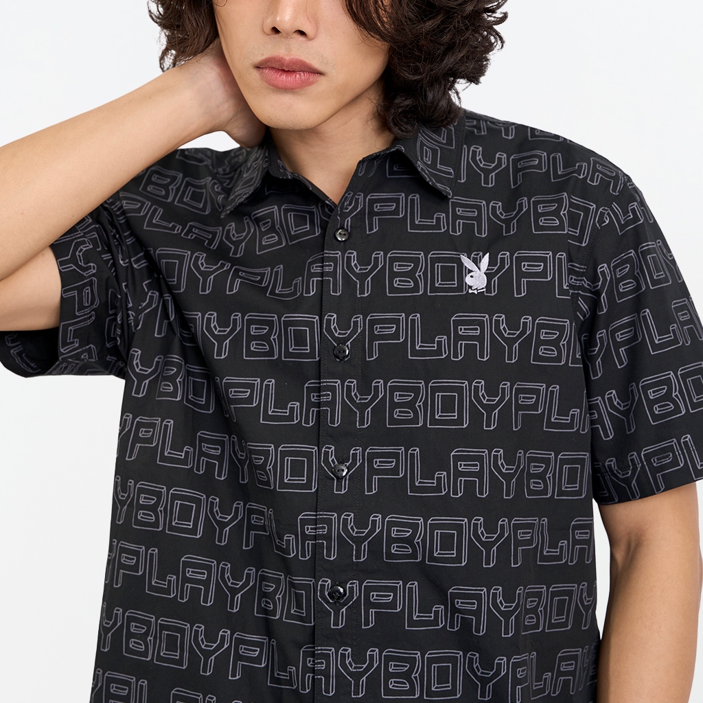 PLAYBOY   เสื้อผ้าผู้ชาย/เสื้อ/เสื้อเชิ้ตสีดำ รุ่น P1MT265SS005BK