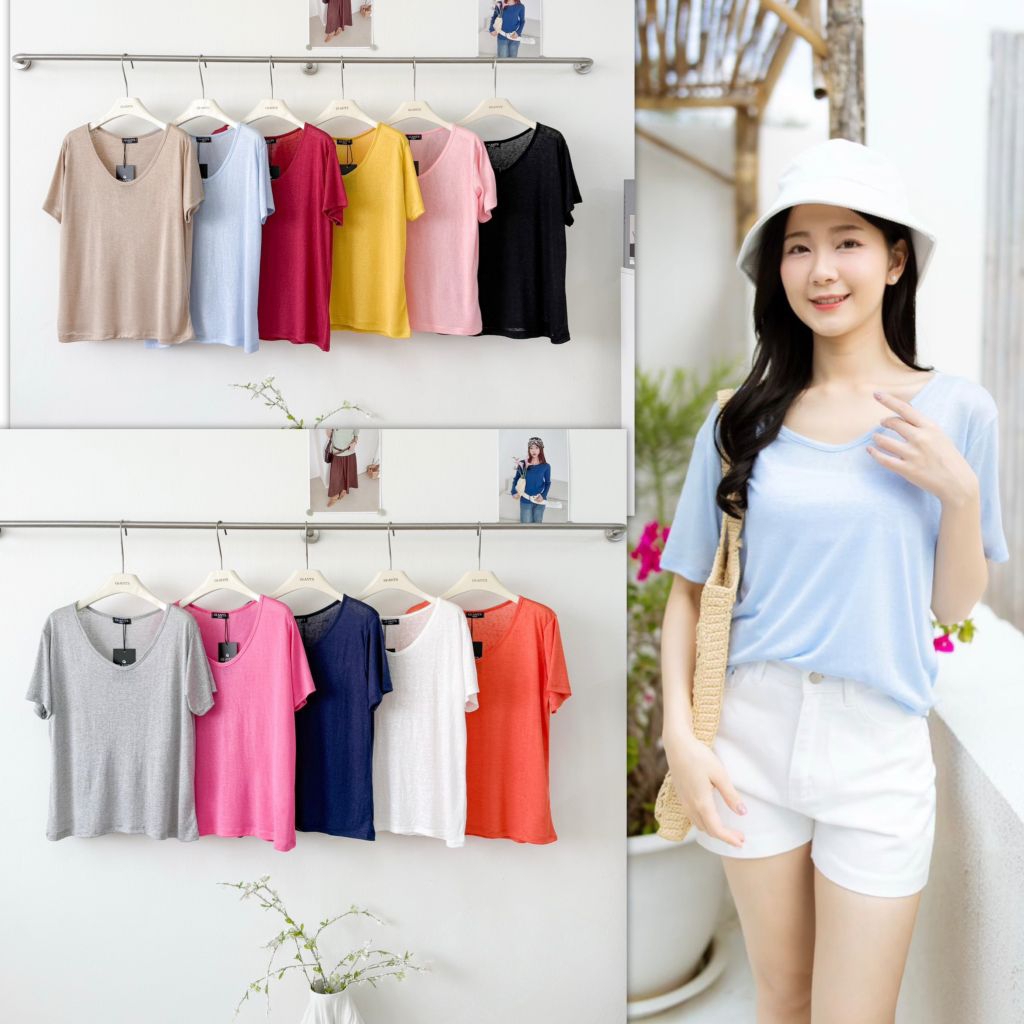 เสื้อยืดแขนสั้น คอยู ผ้ายูนิโค่
