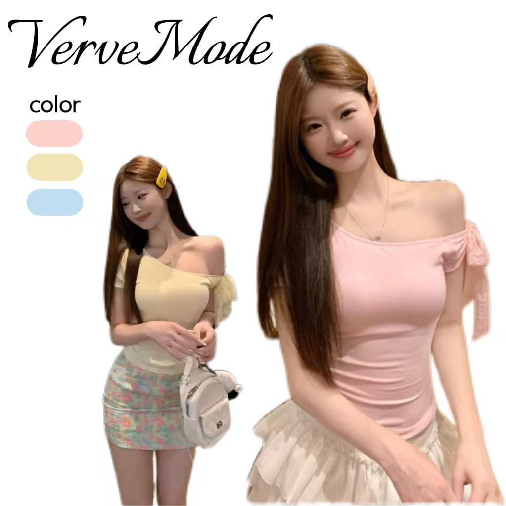 VerveMode. จัดส่งในประเทศไทย เสื้อครอปแขนสั้นเปิดไหล่ผูกโบว์ด้านหลัง ดีไซน์เก๋ไก๋ไม่ซ้ำใคร เหมาะสำหรับฤดูร้อน