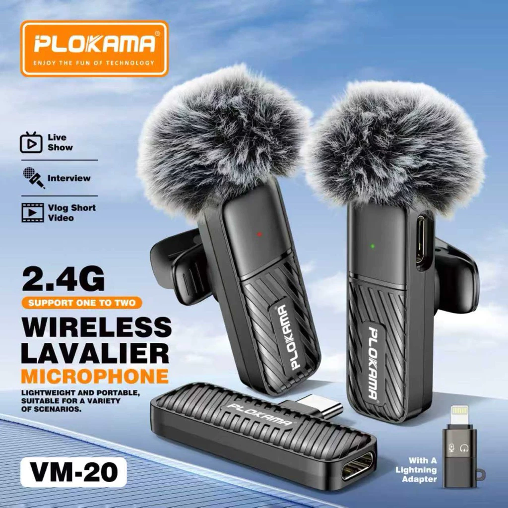 2in1 ไมโครโฟนไร้สาย เสียบปลั๊กรีบใช้ ใช้ได้กับIos/Type-C Wireless Lavalier Microphone ตัดเสียงรบกวนไมค์คู่
