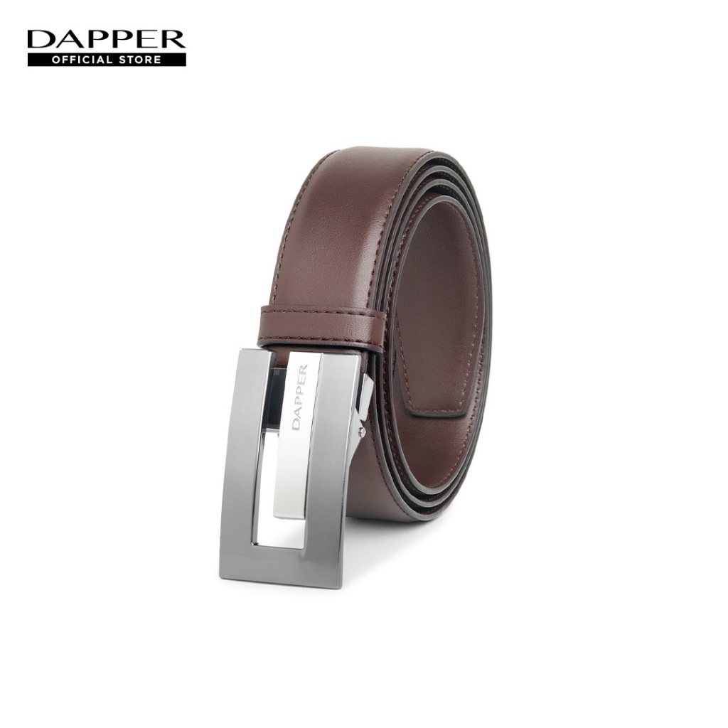 DAPPER เข็มขัดหนัง Brick Plaque Buckle Leather Belt สีน้ำตาล (BBC/BR/2957PG)