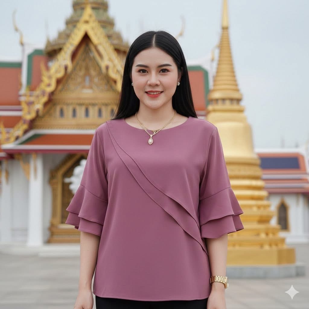 เสื้อชีฟองเฉลียงข้าง สไตล์เกาหลี