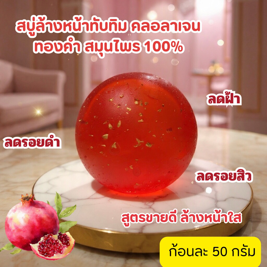 สบู่สมุนไพรล้างหน้าทับทิมคลอลาเจนทองคำ