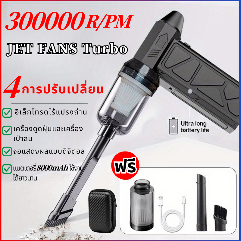 พัดลมเทอร์โบเจ็ท Jet Fan Turbo 300000R/PM Violent Blower พัดลมพกพา ดูดฝุ่นได้ 8000mAh แบบพกพา เครื่องเป่าลมมอเตอร์เทอร์โ