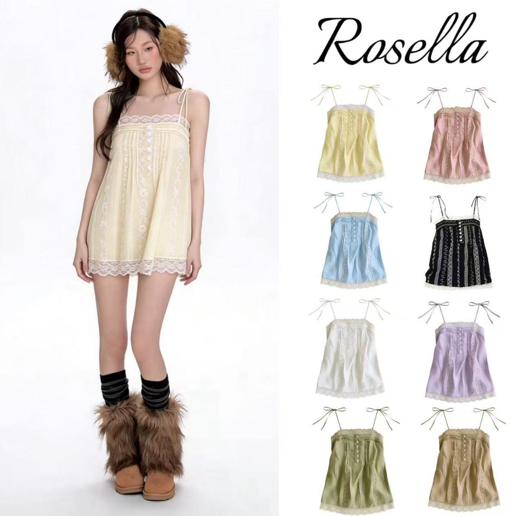 Rosella【สินค้าใหม่👗】เสื้อสายเดี่ยวผ้าลูกไม้ดีไซน์เก๋สำหรับผู้หญิง ทรงหลวม ช่วยให้ดูผอมเพรียวในฤดูร้อน