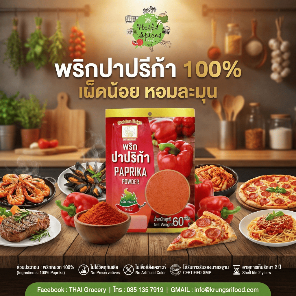พริกปาปรีก้า ถุง เผ็ดน้อย หอมเครื่องเทศ 100% Praprika Powder 60 g