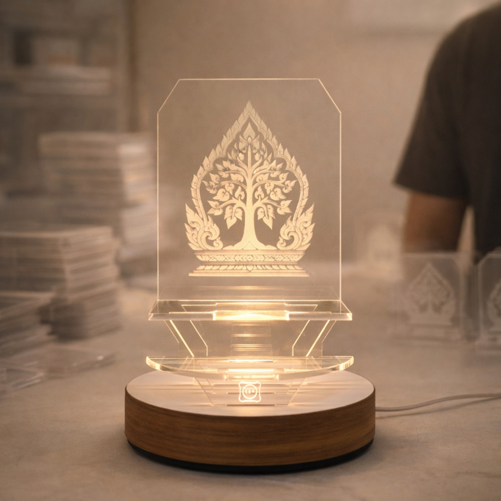 หิ้งพระ LED มินิมอล อะคริลิกเลเซอร์ลาย มีหลายลาย หิ้งพระพิฆเนศ ตั้งโต๊ะทำงานประหยัดพื้นที่ APW553