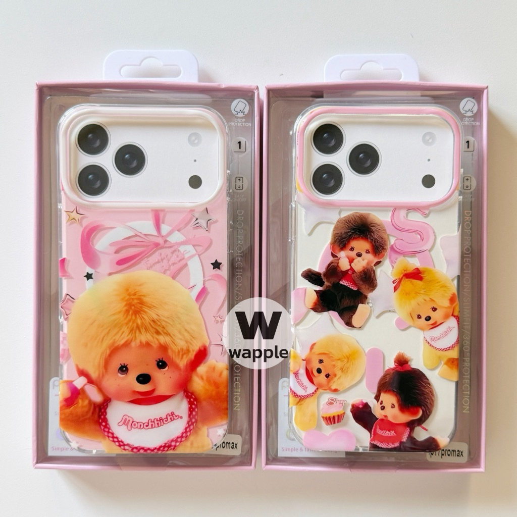 wapple-Case Magnetic ลายการ์ตูนMonchichi มีแม่เหล็กขอบนิ่มหลังแข็ง สำหรับรุ่นiPhone13ProMax-17ProMax
