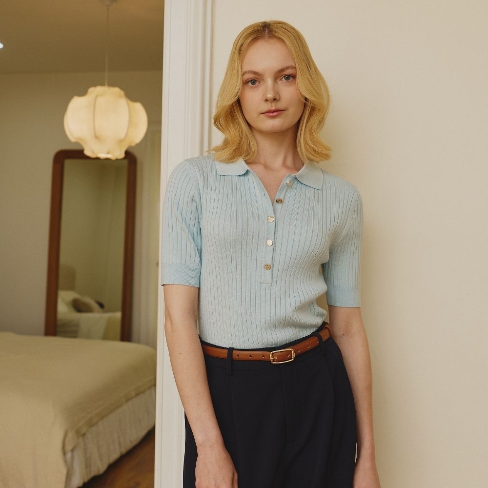 MAVE เสื้อรุ่น Crema knit top สี BLUE FLAKE