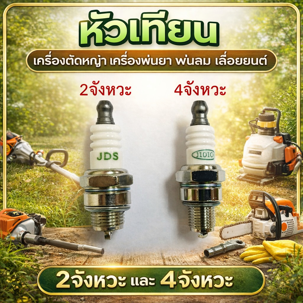 หัวเทียน เครื่องตัดหญ้า เครื่องพ่นยา พ่นลม เลื่อยยนต์ 2จังหวะและ 4จังหวะ