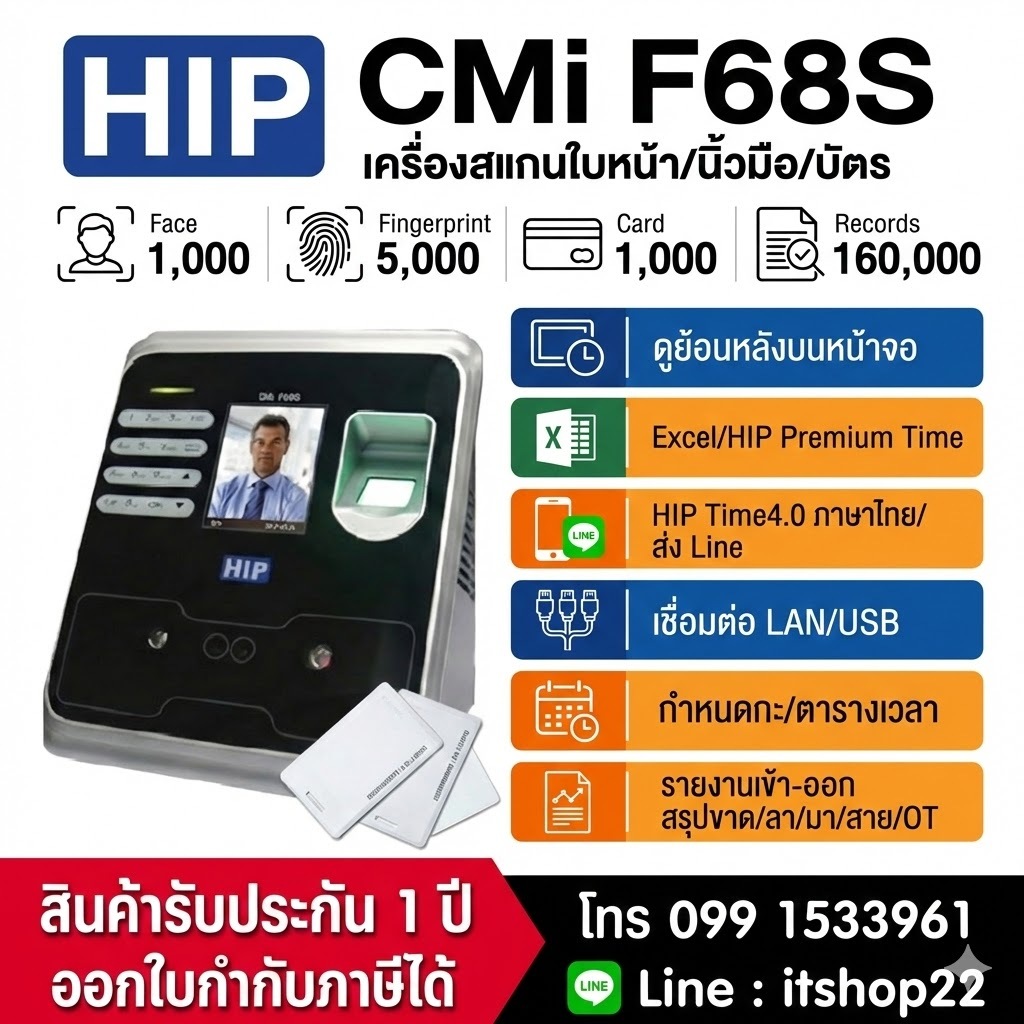 HIP CMIF68s เครื่องสแกนหน้ารุ่นไหม่ ส่งไลน์ไม่ต้องเปิดคอม ควบคุมประตูได้ ส่งจาก กทม สินค้ารับประกัน 