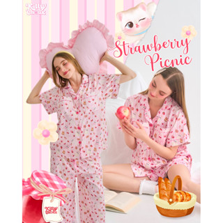 Strawberry Picnic Set ชุดนอนโนบรา (Premium Spanish Silk) แขน…