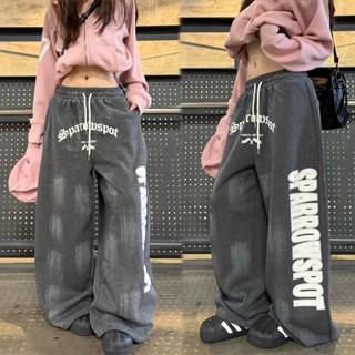 กางเกงวอร์ม กางเกงลำลอง มีเชือกที่เอว สไตล์วินเทจ กรีนอักษร#…