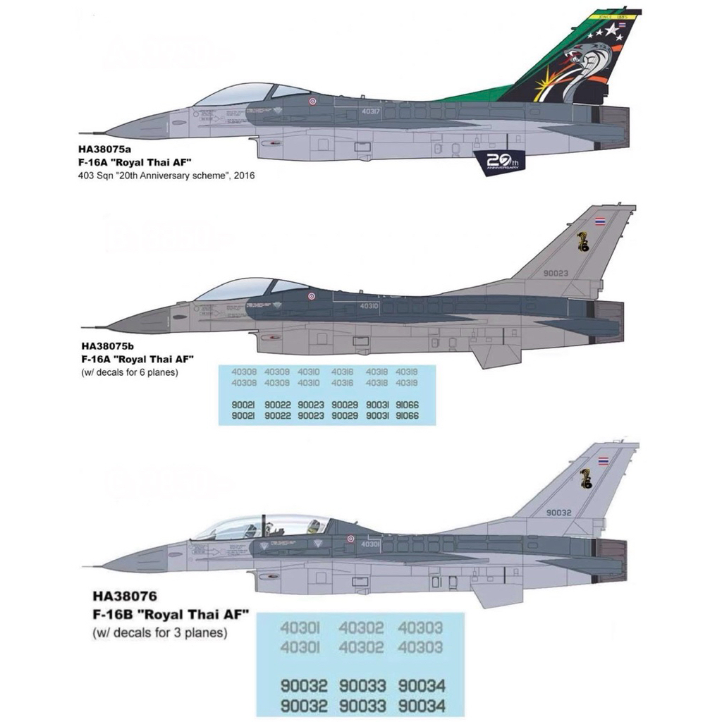 【Pre-Order】 Diecast Model Hobby Master 1:72 – F-16 Royal Thai Air Force (HA38075a / HA38075b / HA38076)