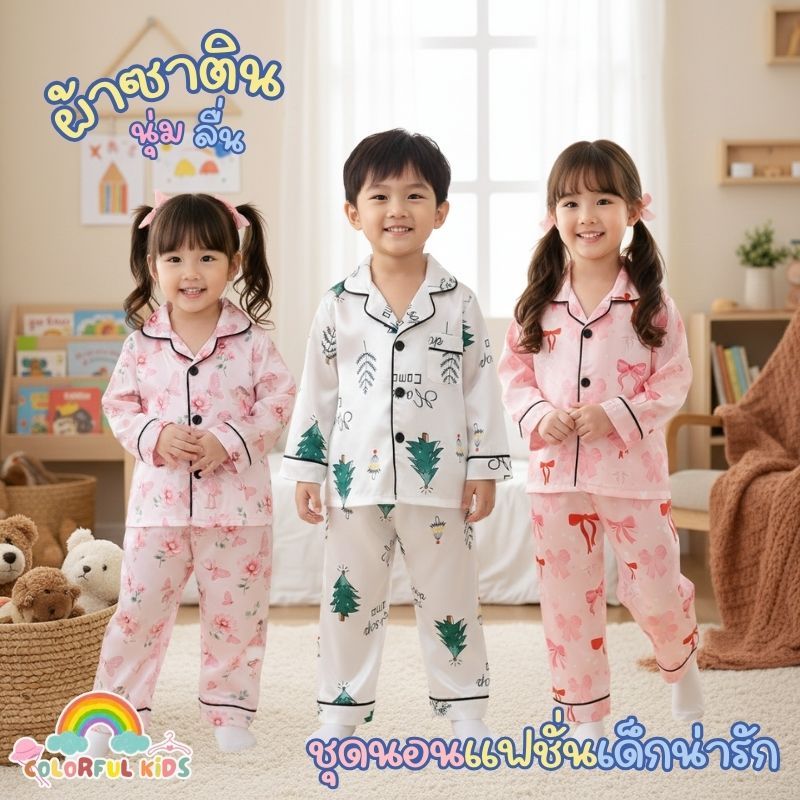 Babyonline(Y202)2K7-8 (ส่งด่วน1วัน) ชุดนอนแขนยาวกางเกงขายาวสำหรับเด็กหญิงและเด็กชาย ผ้าระบายอากาศ