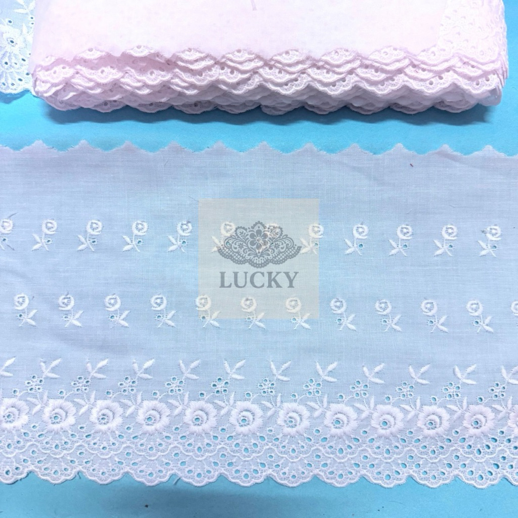 ลูกไม้ LUCKY -ผ้าลูกไม้คอตตอนสีขาว