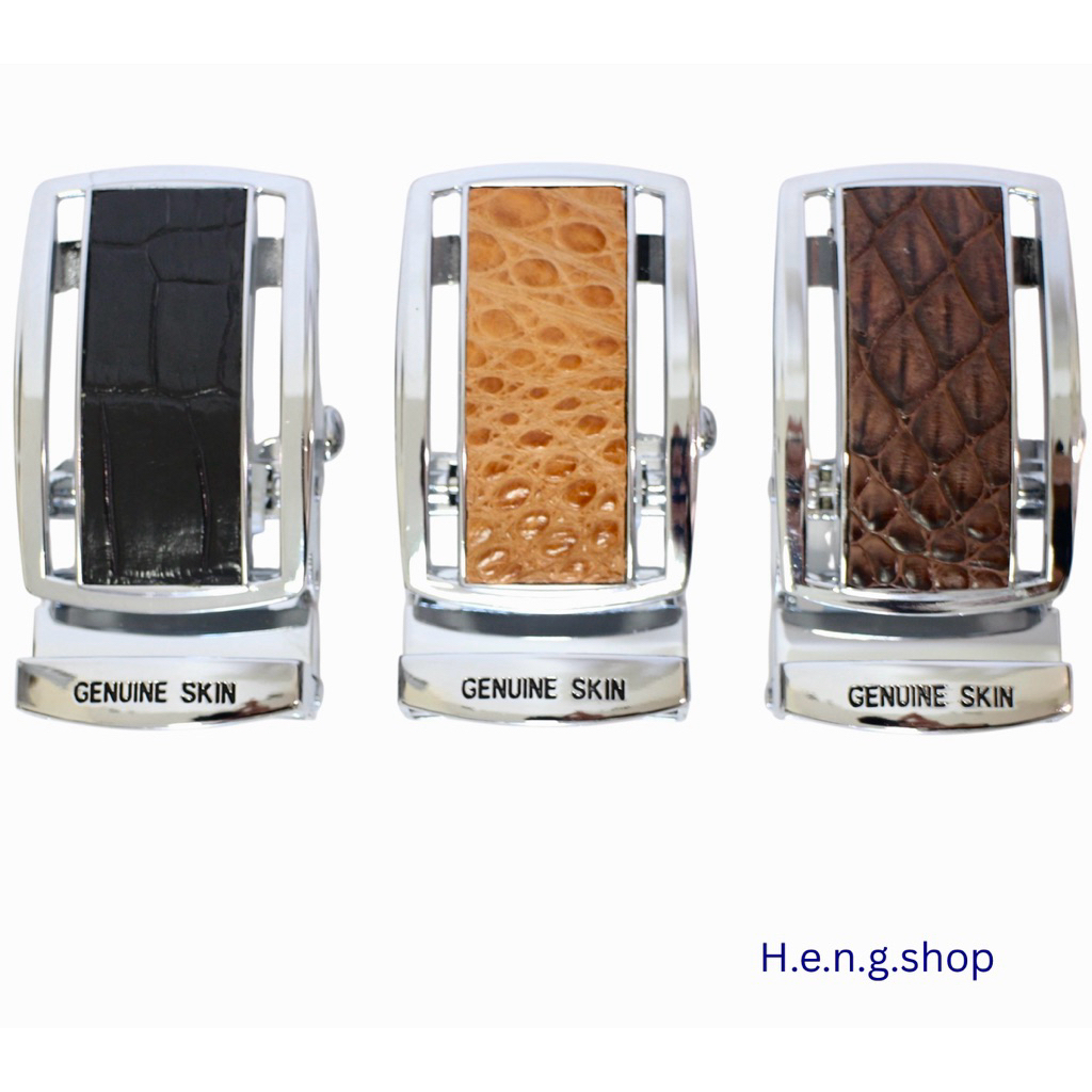 หัวเข็มขัด แบบออโต้ล็อค ปะหนังจระเข้แท้  อย่างดี งานสวย สำหรับเข็มขัดขนาด 1.5” นิ้ว