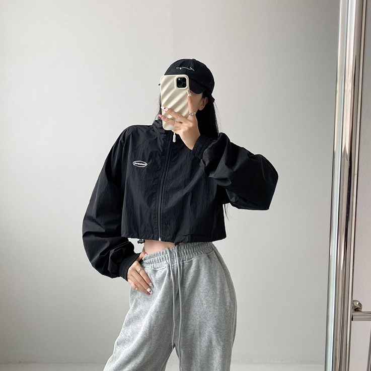 cherryshop พร้อมส่ง เสื้อแจ็คเก็ตสั้นคอตั้งแขนยาวสไตล์ลำลองสำหรับผู้หญิงสไตล์อเมริกัน ทรงหลวม มีเชือกผูก แฟชั่นคลาสสิก - รูปที่ 5