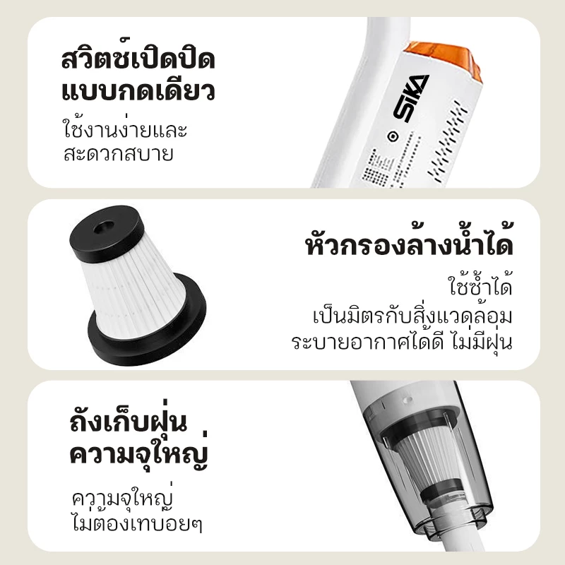 SIKA 🧹💨ครื่องดูดฝุ่น ใช้ในครัวเรือน เครื่องดูดฝุ่นไร้สาย มินิมอล แรงดูดทรงพลัง thumbnail 9