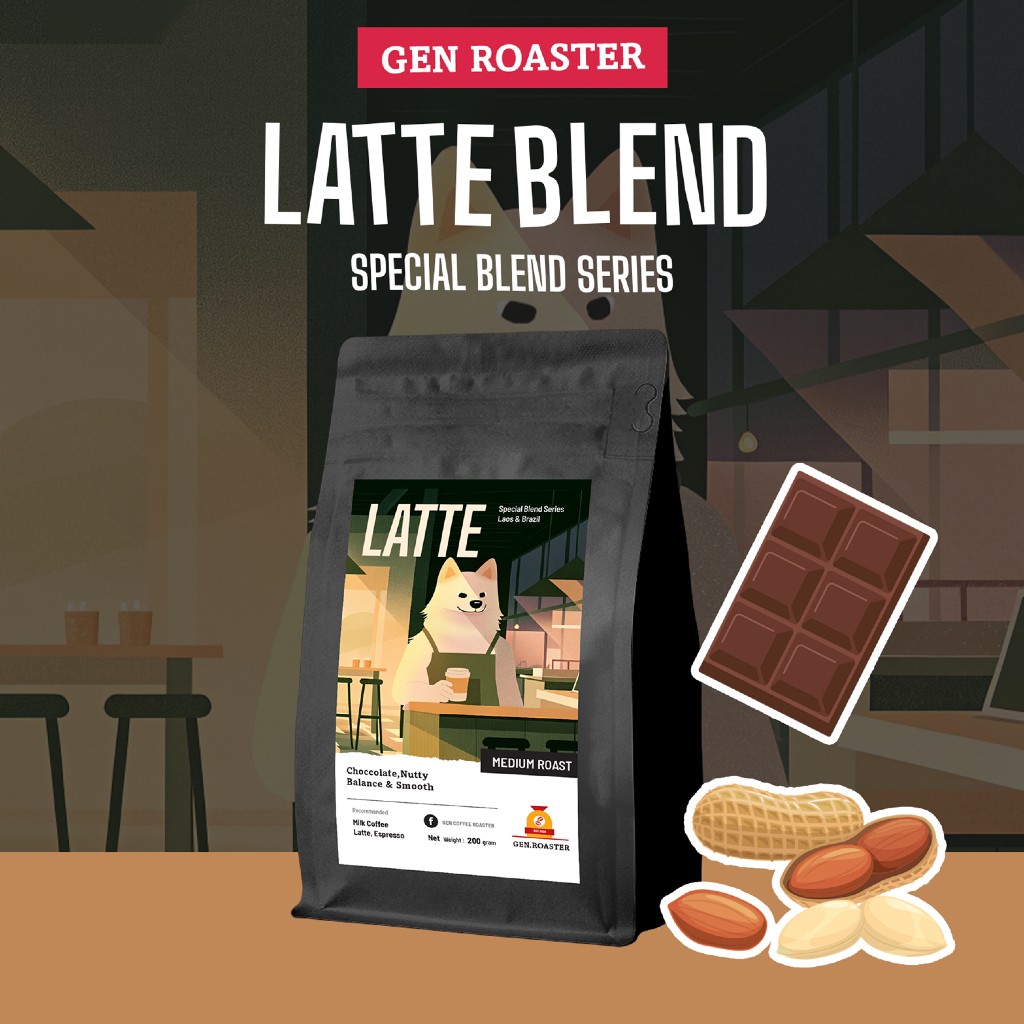 เมล็ด​กาแฟเบลนด์ Latte Blend Medium Roast คั่วกลาง