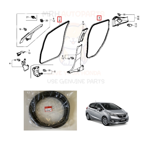 ยางกระดูกงูขอบประตู Honda Jazz GK 2014-2020 แท้ศูนย์ราคาต่อ 1 ข้าง