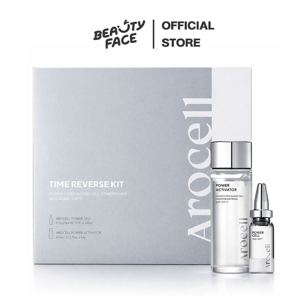 AROCELL Time Reverse Kit แอมพูล(ผสมสด) สารสกัดสเต็มเซลล์เกาหลี สูตร Anti-Aging ช่วย ฟื้นฟูผิว ริ้วรอยแลดูจางลง