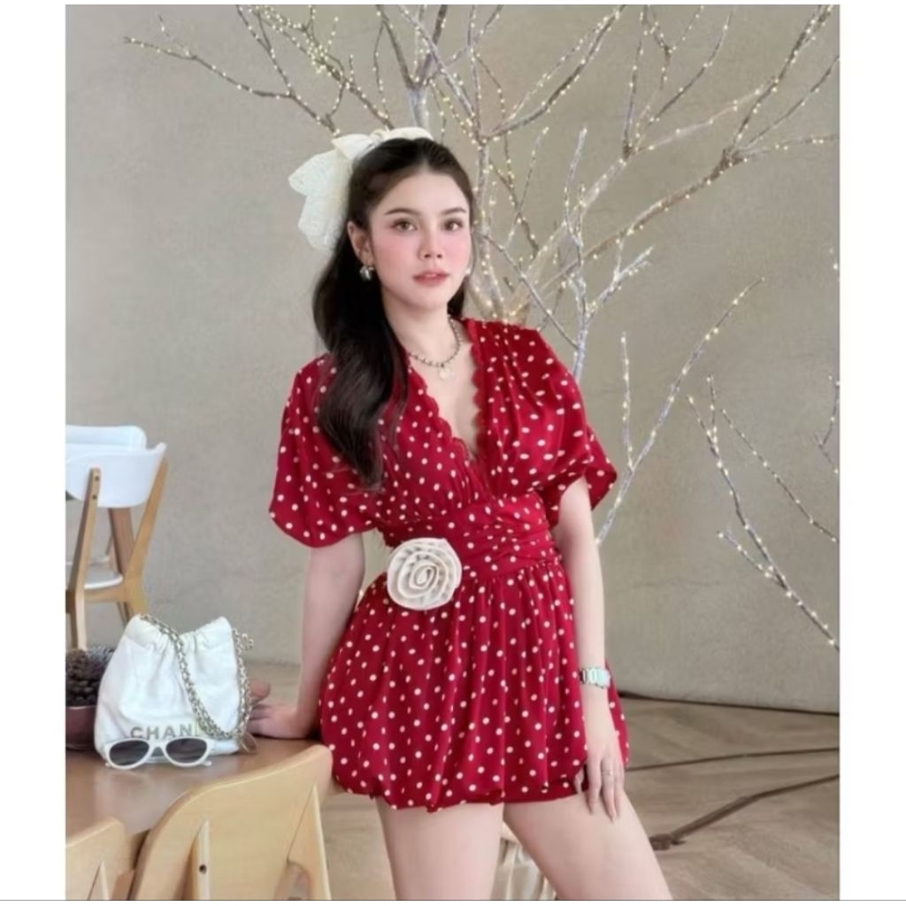 ชุดเซต สีแดงลายจุด งานป้าย Jidapa มือ 1 ป้ายห้อย ไซส์ L สวยมากก