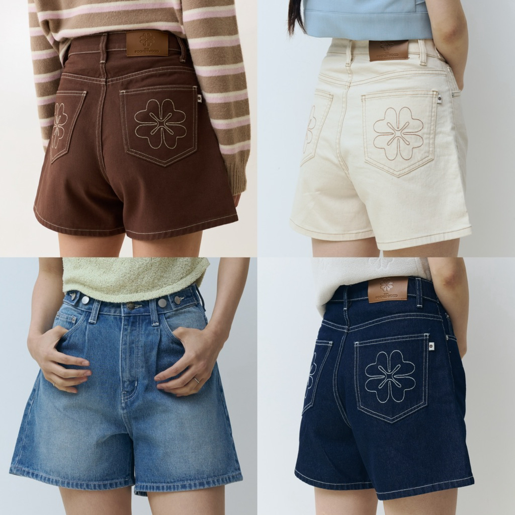 Ava Shorts [Pre-Order สี MediumBlue size S-3XL และ Tan Cacao size M-3XL จัดส่ง3กค] ปักโลโก้แบรนด์ ขอบเอวมีกระดุมปรับเอว