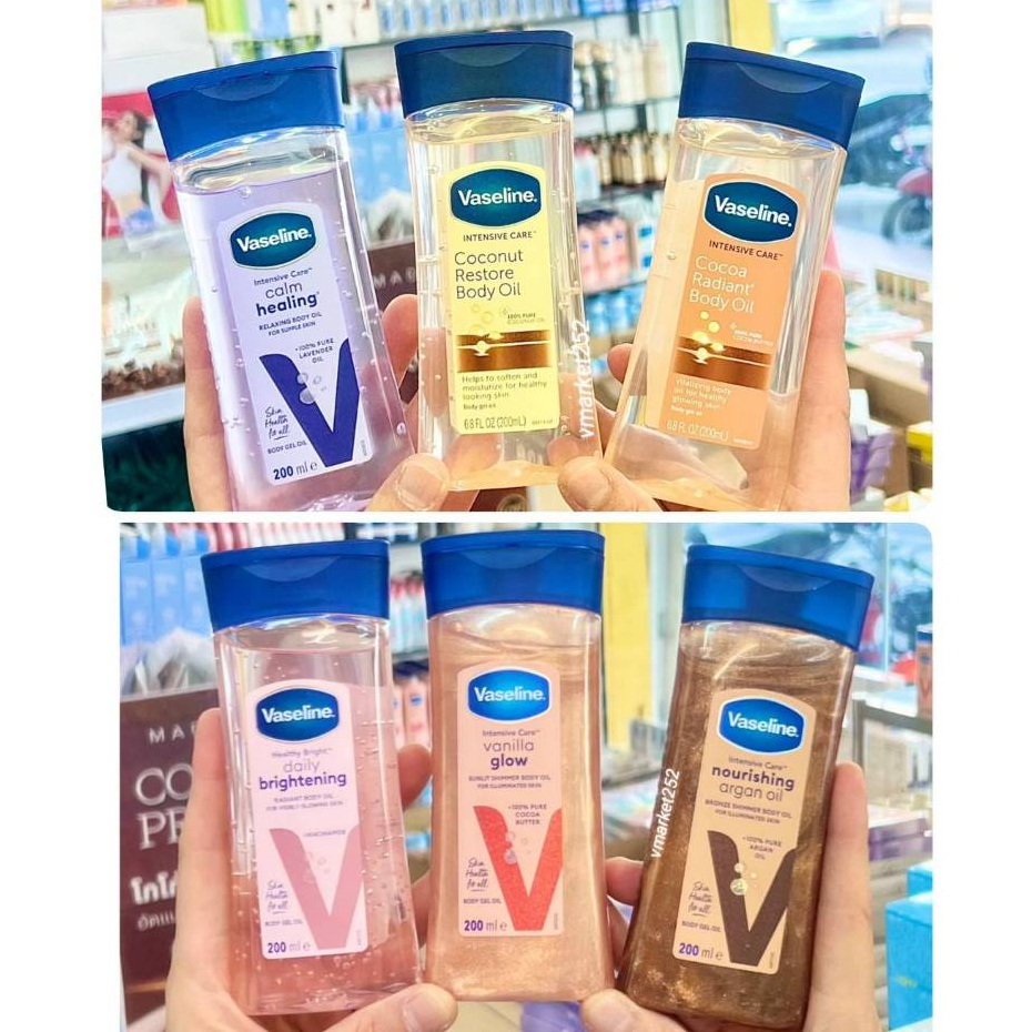 Vaseline Intensive Care Cocoa Restore,Radiant Body Oil 200 ml ✨ ผิวโกลว์ฉ่ำ นำเข้าจากอังกฤษ​ 🇬🇧 วาสลีน ออย