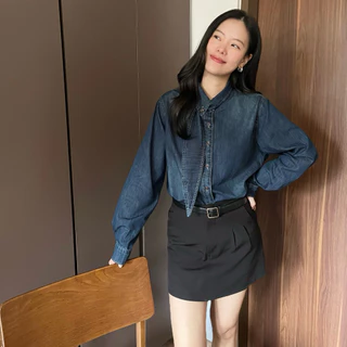 MIRINY - Ava denim shirt เสื้อเชิ้ตยีนส์ ผ้านิ่ม ไม่ร้อน ไม่หนา ใส่สบาย