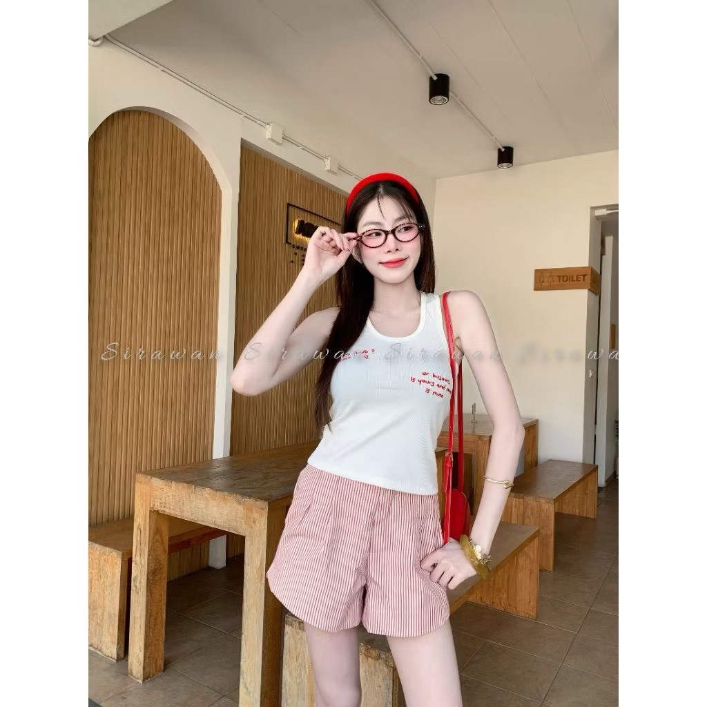 ambellaพร้อมส่ง เสื้อกล้ามงานปัก เสื้อกล้ามสีขาวปักตัวอักษรสีแดง - รูปที่ 5