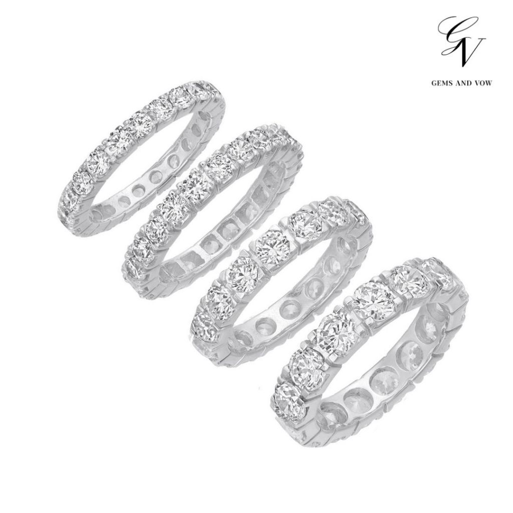 Gems and Vow - แหวนหญิง แบบเพชรแถว 4 ขนาด เพชรCZ น้ำ 100 เกรดพรีเมียม เรียบหรู ของขวัญครบรอบ (RW-B00