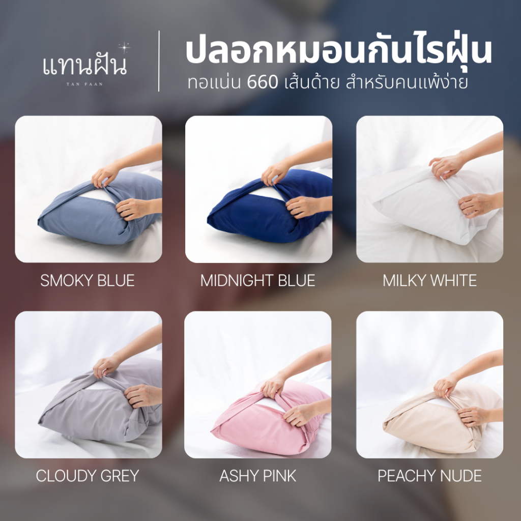 [แทนฝัน] ปลอกหมอน กันไรฝุ่น ทอแน่น 660 เส้นด้าย | 20x30 นิ้ว ( 50x75 cm) ปลอกหมอนสีพื้น นุ่มพิเศษ