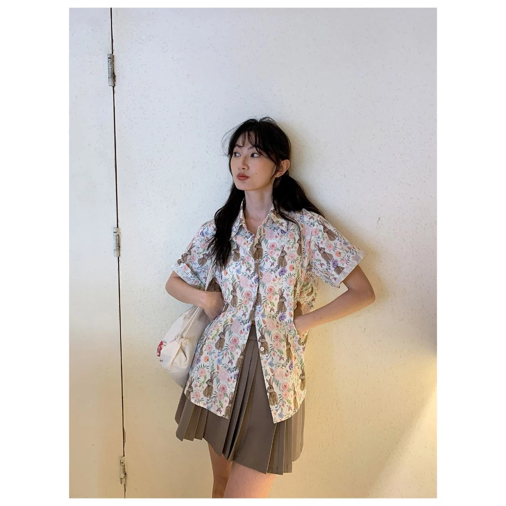 Bella Shop เสื้อลายดอกไม้สงกรานต์ สไตล์เกาหลี แขนสั้น thumbnail 4