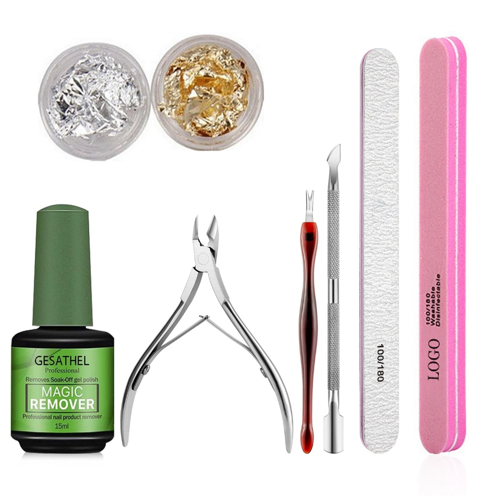 8pcs/set 15ml น้ำยาล้างเล็บเจล น้ำยาล้างเล็ ชุดแต่งเล็บ ตะไบเล็บบัฟเฟอร์บล็อก Cuticle Pusher