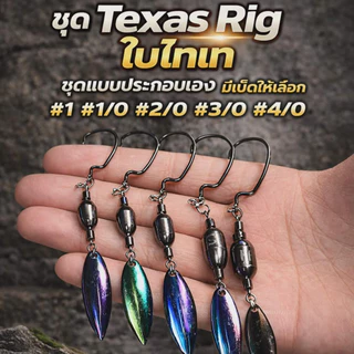 ชุดตกปลาช่อน Texas rig j-rig ฟรีเบ็ด2ตัว(ใบเขียว) เบ็ดหนอน worm Hook
