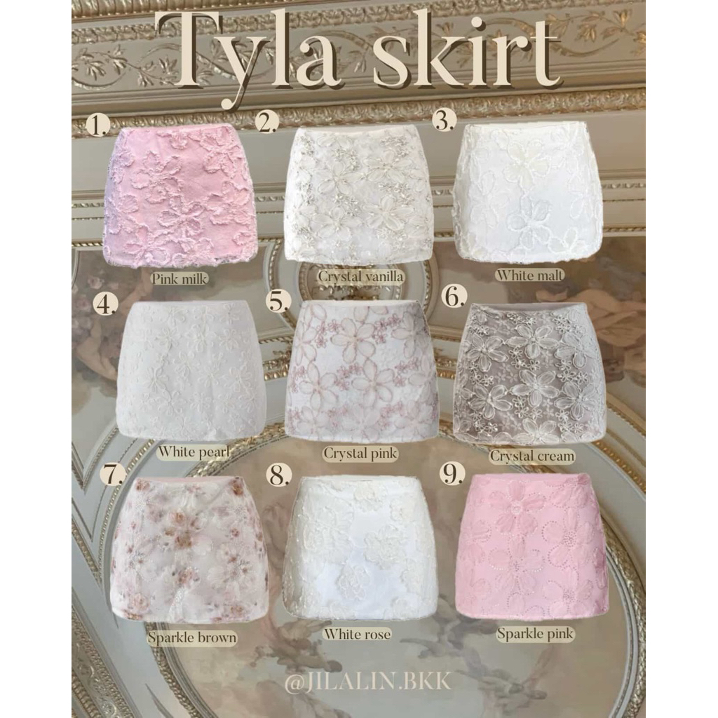 🎠Tyla skirt🎠 กระโปรงปักเลื่อม เอวต่ำ/เอวสูง มีซับในกางเกงในตัว (390.-) JILALIN.BKK