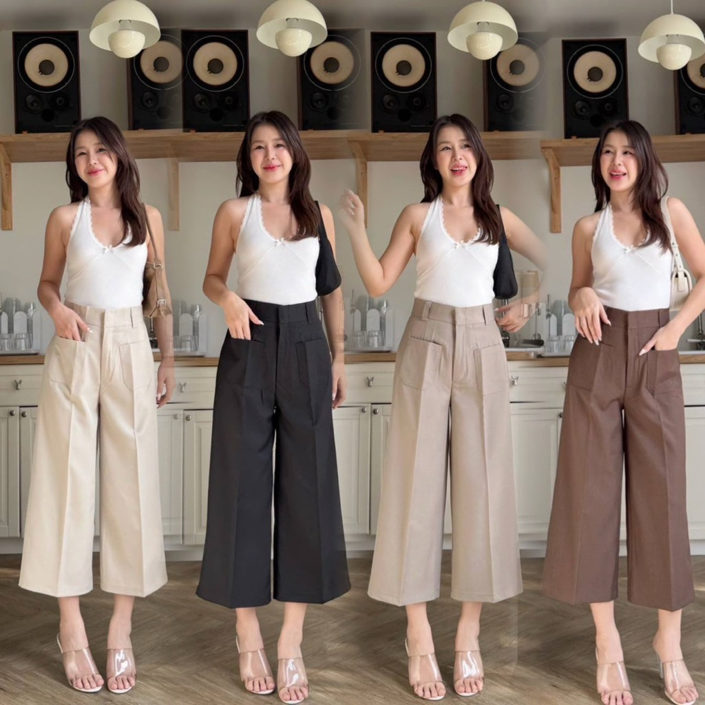 กางเกงขา8ส่วนทรงเอรุ่นZaraกระเป๋าเจาะตะขอหน้าเก็บทรงสวยมีS-3XL✅