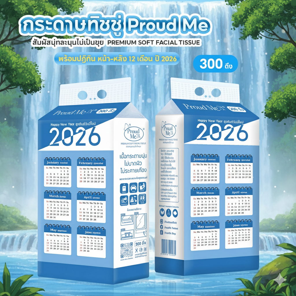 D83 ทิชชู่ปฏิทิน ทิชชู่ฟ้า ทิชชู่Proudme ทิชชู่แบบแขวน สัมผัสนุ่มละมุนไม่เป็นขุย 300ดึง