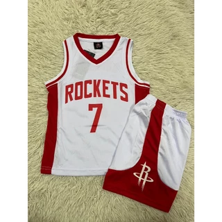 ชุดบาสเก็ตบอลเด็ก เบอร์7ทีมROCKETSชื่อDURANTใหม่ล่าสุด เสื้อ+กางเกง