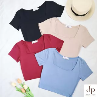 ส่งทันที!🛵 เสื้อครอปคอเหลี่ยมแขนสั้น เสื้อพลัสไซส์ ผ้าเรย่อน ผ้ายืดนุ่ม อก 36-50 นิ้ว plussize #487