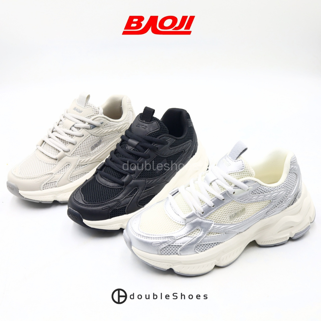 BAOJI (BJW1175) รองเท้าวิ่งผู้หญิง สีดำ , สีเทา , สีเงินครีม ไซส์ 37-41