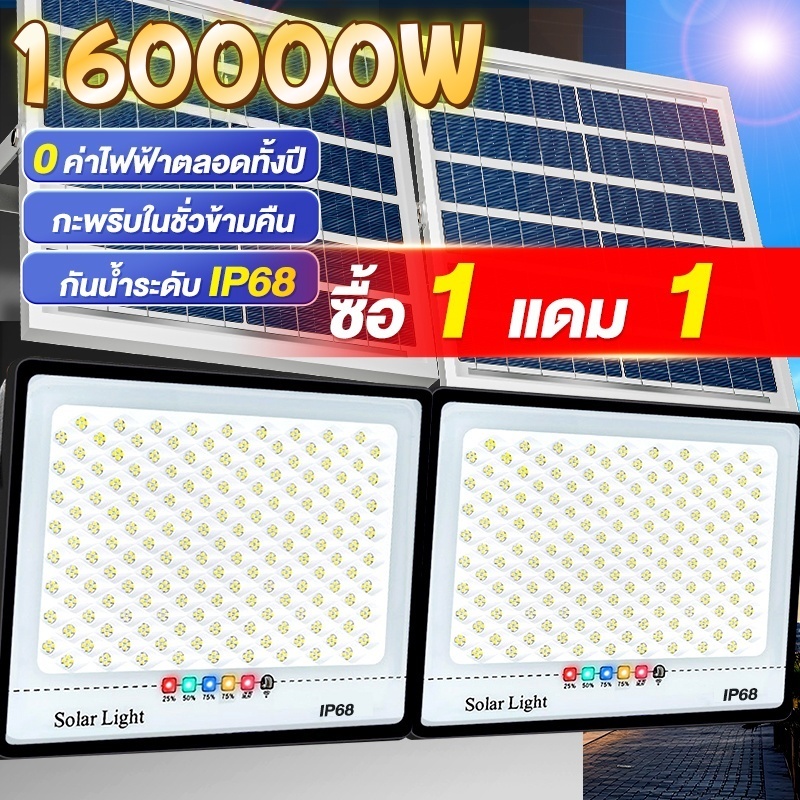 🔥ซื้อ 1 แถม 1🔥ไฟโซล่าเซลล์80000W ไฟตกแต่งบ้าน Solar Light แสงสีขาว สว่างอัตโนมัติเมื่อฟ้ามืด กันน้ำป้องกันฟ้า ผ่า เซ็นเซ