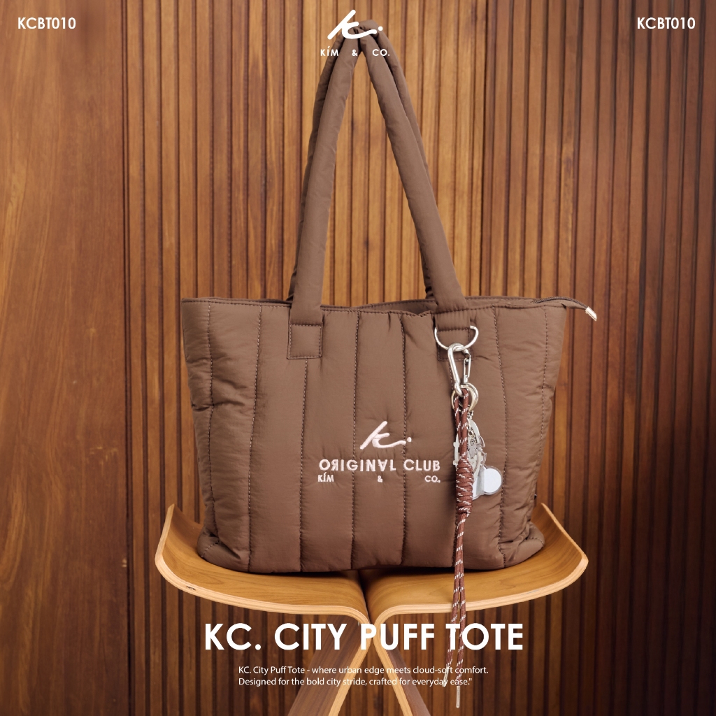 KIM&CO. ORIGINAL - KC. CITY PUFF TOTE(KCBT010) กระเป๋า Tote Bag มี 3 สี ขาว/ดำ/น้ำตาล