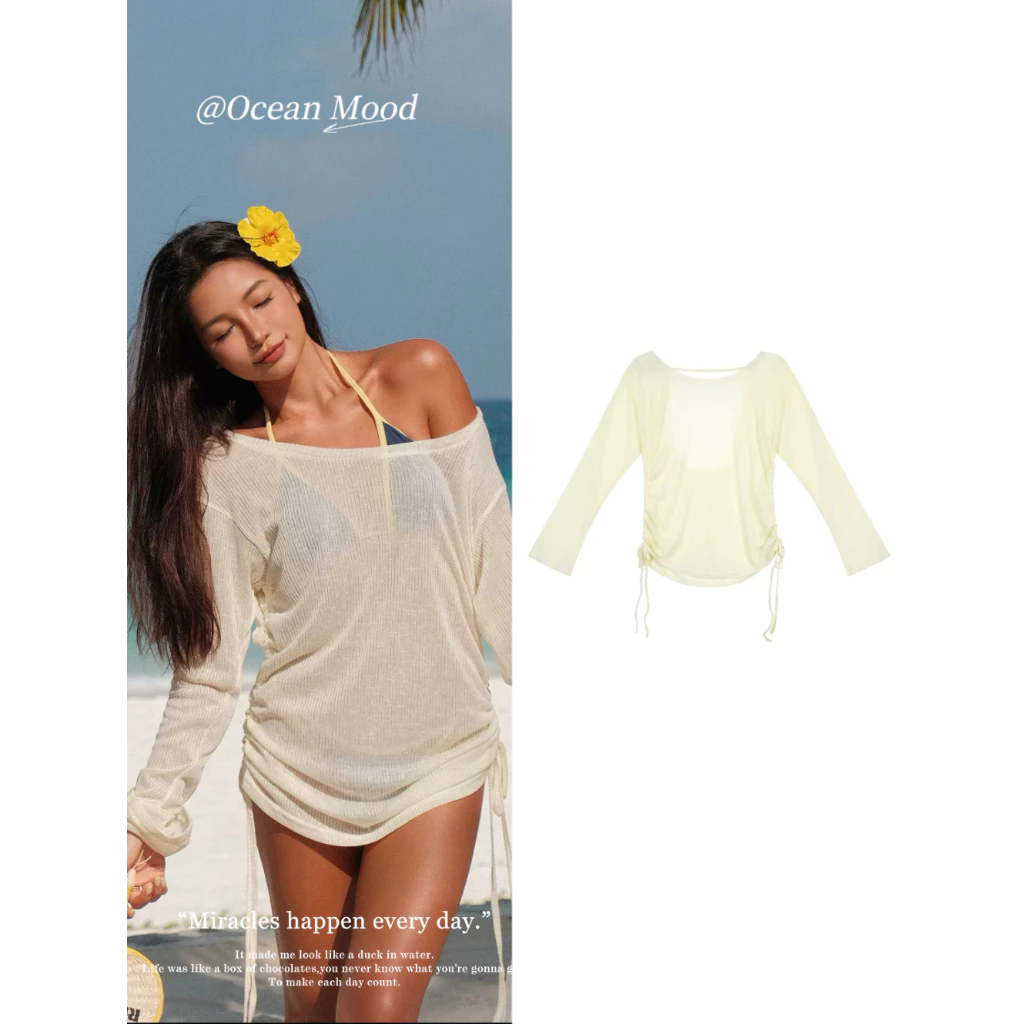 เสื้อคลุมบิกินี่ เดรสซีทรู แขนยาว เปิดหลัง ปาดไหล่ ปรับได้ ฟีลทะเล Bikini Cover | Ocean Mood