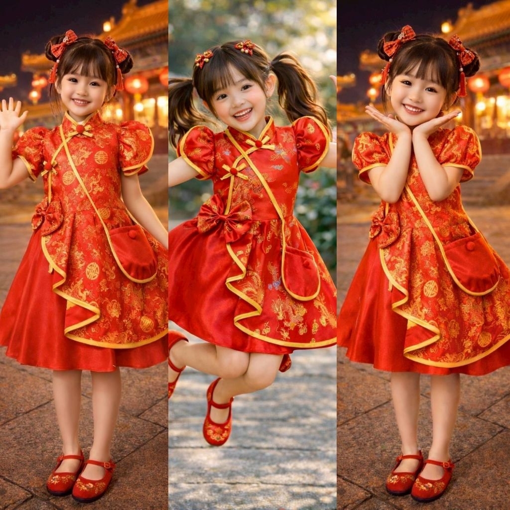 ชุดตรุษจีน ชุดอาหมวย กี่เพ้า ชุดเด็ก🧧พร้อมส่งจากกทม(ME)