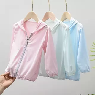 เสื้อคลุมกันแดดเด็ก มีฮู้ด สีขาว/ชมพู/เทา/ฟ้า/เขียวอ่อน/ม่วงอ่อน ระบายอากาศได้ดี ป้องกันUV UPF ใส่เที่ยว/ใส่เดินทาง ใส่ก